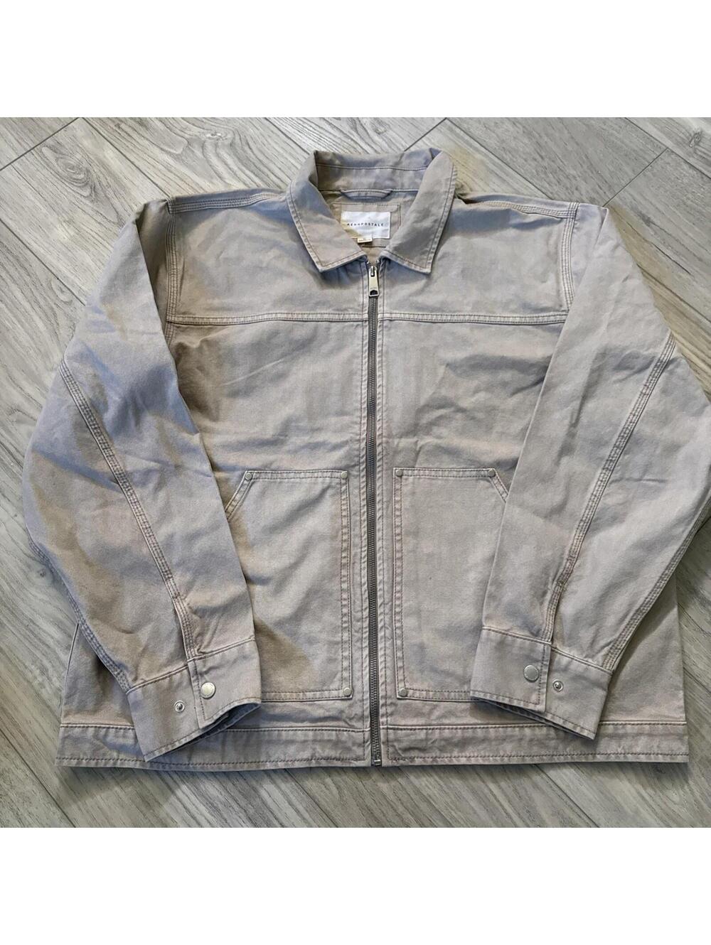 Aéropostale Men's Tan Work Mechanic Jacket XL Zip Front Pockets Point Collar
